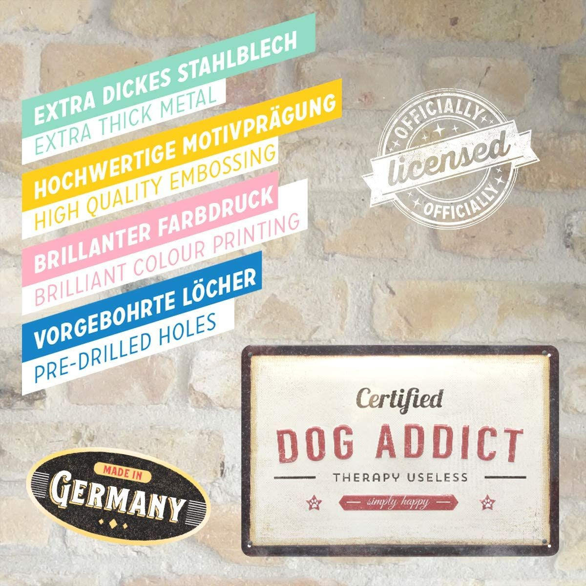 BLECHSCHILD 20/30 cm PfotenSchild Dog Addict - Multicolor, Metall (30/20/0.2cm) - Nostalgic-Art