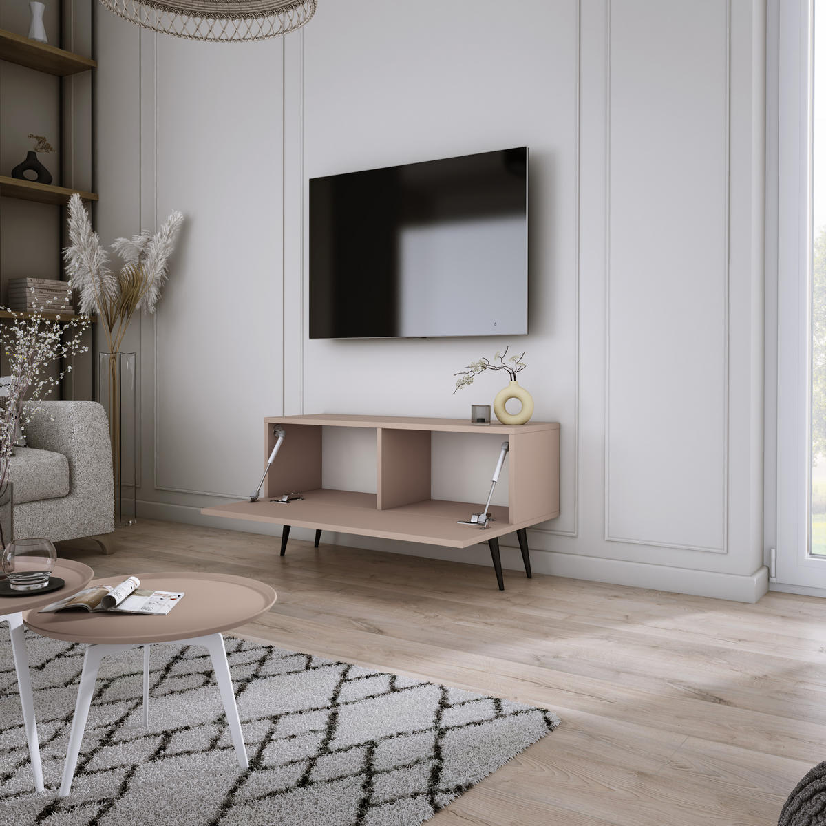 TV-SCHRANK : Karamellbraun, 100 x 52 x 32 cm, schwarze Beine - Schwarz/Braun, Holzwerkstoff/Metall (100/52/32cm) - 3XE LIVING