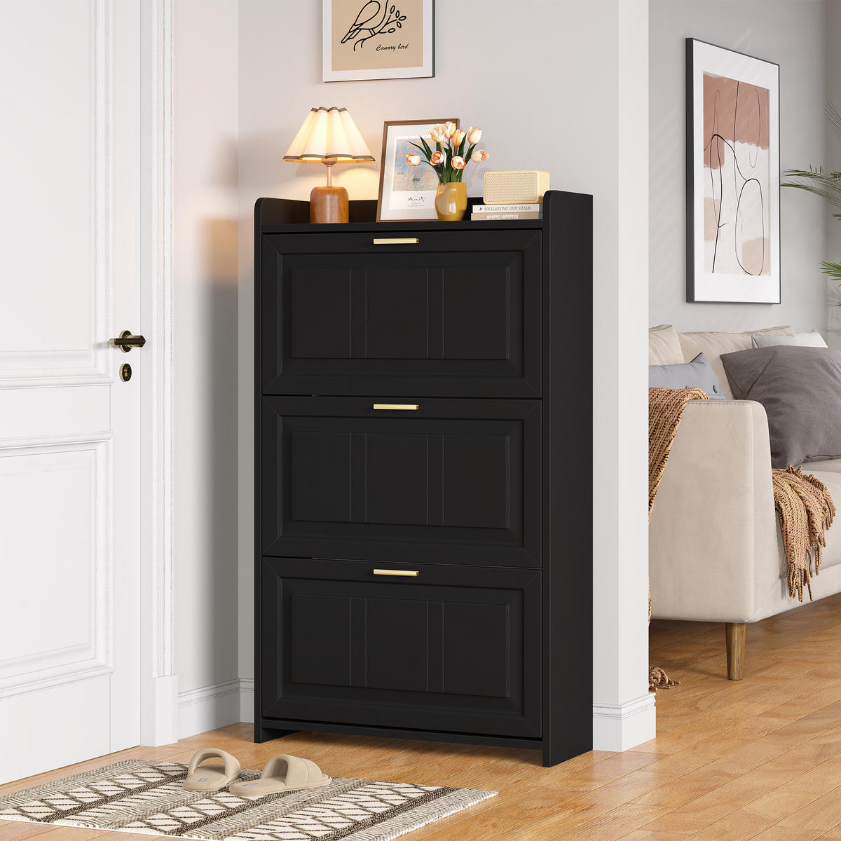 SCHUHSCHRANK Schwarz MDF 6 Fächer 70x24x120cm Stauraum - Schwarz, Holzwerkstoff (24/120/70cm) - FLIEKS