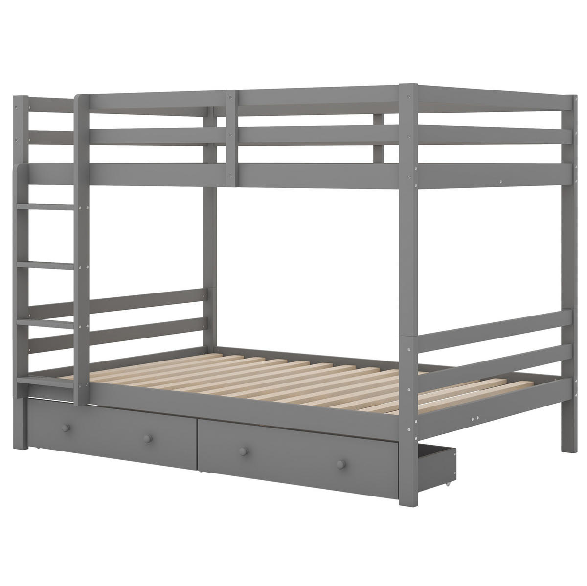 ETAGENBETT 140/200 cm grau mit Schubladen und hohem Geländer - Grau, Holz (140/200cm) - OKWISH