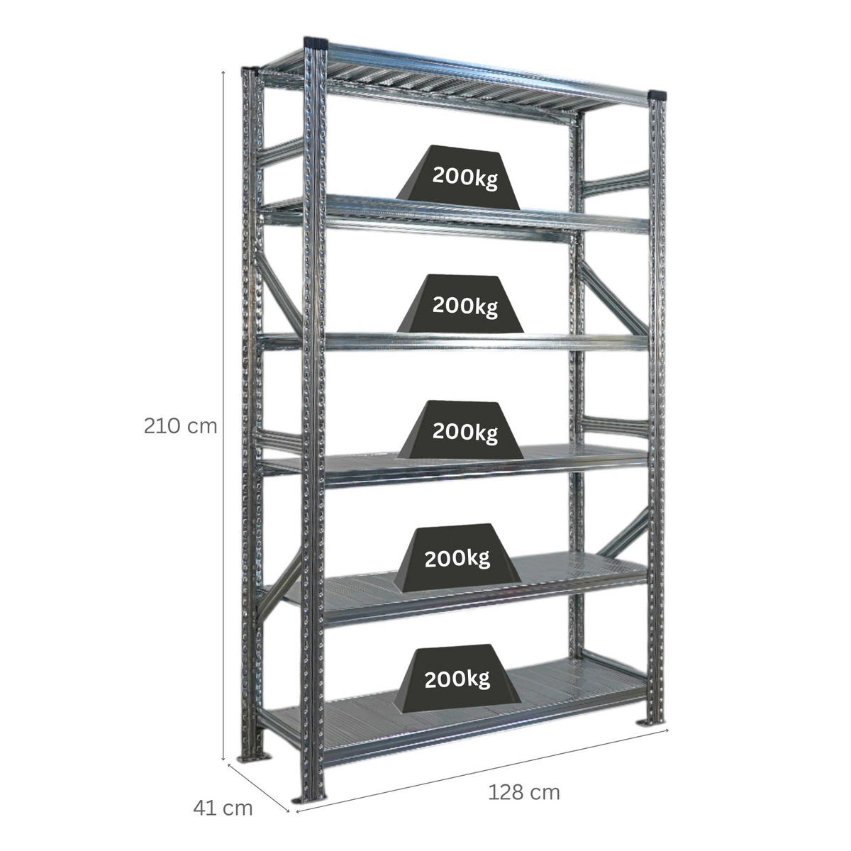 FACHBODENREGAL Proximo Stecksystem 210x120x40cm 6 Ebenen Beidseitig nutzbar Verzinkt - Silberfarben, Metall (120/210/40cm) - PROREGAL