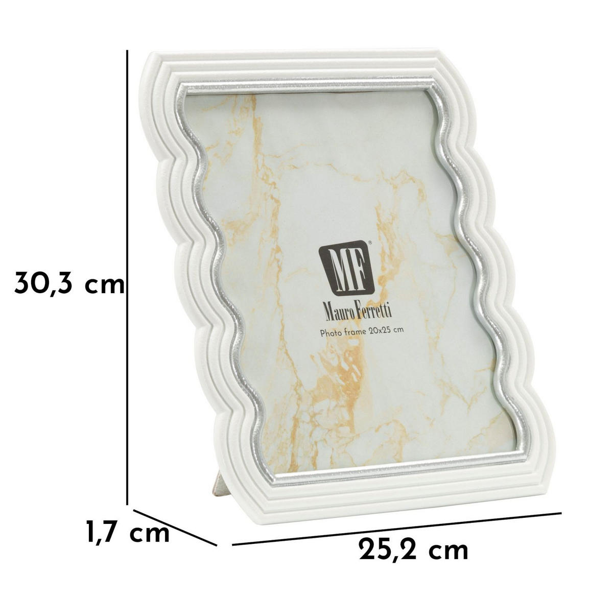 BILDERRAHMEN Curty, Fotoformat 20 x 25 cm, weiß und silberfarben, Polyresin und Glas, Rahmen 25,2 x 1,7 x 30,3 cm - Silberfarben/Weiß, Glas/Kunststoff (25.2/30.3/1.7cm) - Mauro Ferretti