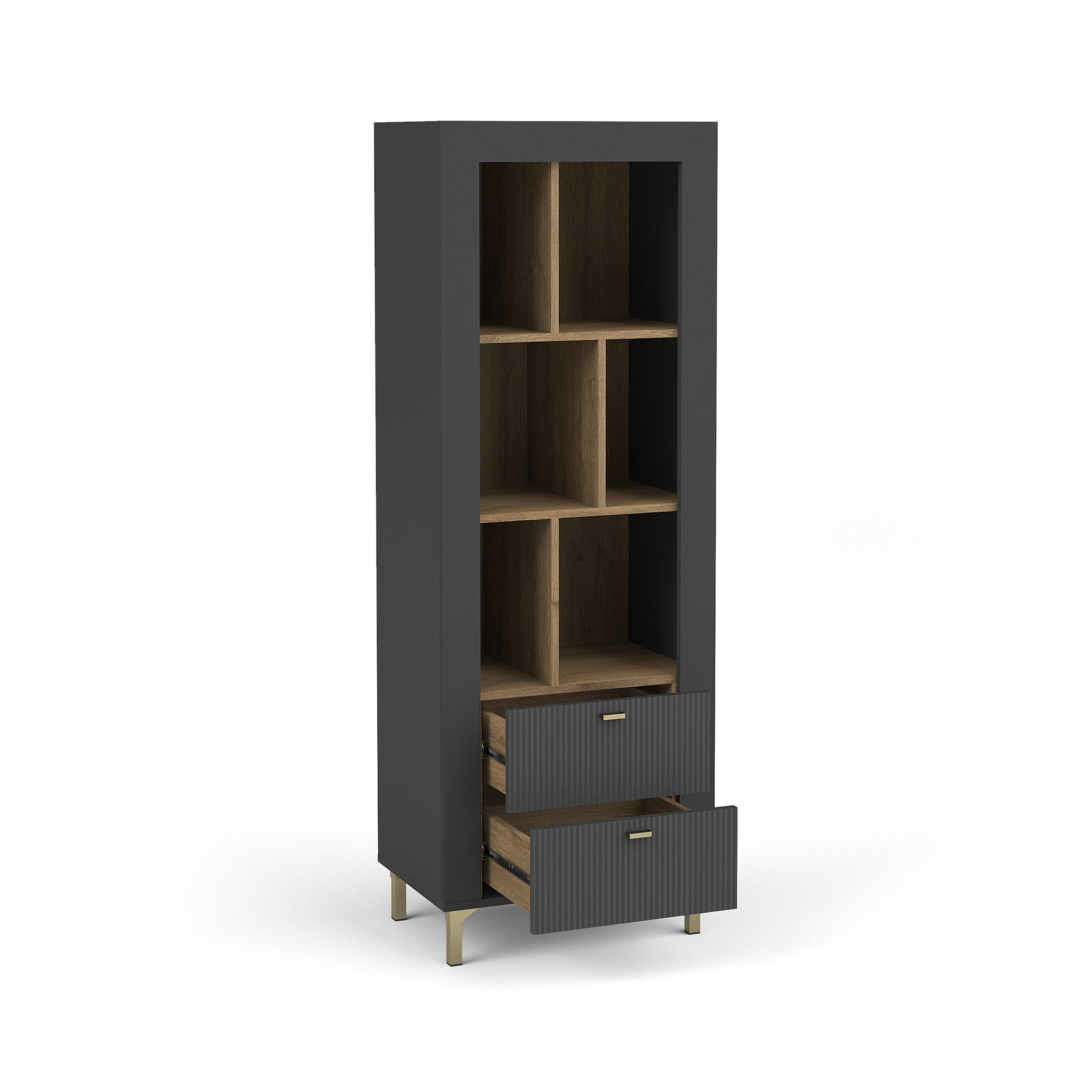 BÜCHERREGAL Monta mit 2 Schubladen, Schwarz - Schwarz, Holzwerkstoff (60/169/40cm) - Beautysofa