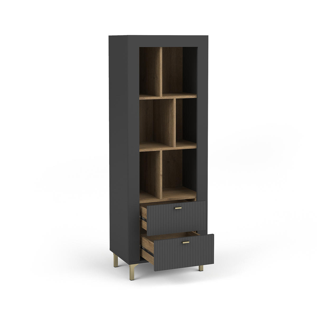 BÜCHERREGAL Monta mit 2 Schubladen, Schwarz - Schwarz, Holzwerkstoff (60/169/40cm) - Beautysofa