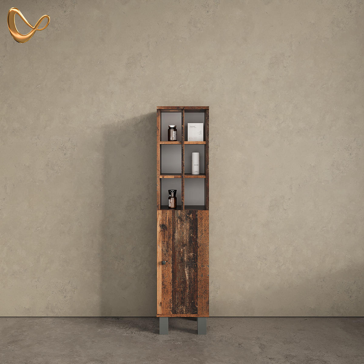 MIDISCHRANK Fucino Eiche rustikal 30 x 130.6 cm große Tür - Wildeiche, Holzwerkstoff (30/130.6/30cm) - Livinity®