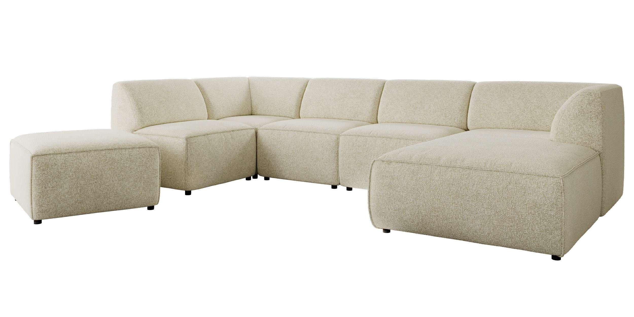 WOHNLANDSCHAFT MODARO U 6M - Creme Struktur - Rechts - Creme/Schwarz, Textil (345/78/180cm) - MKS