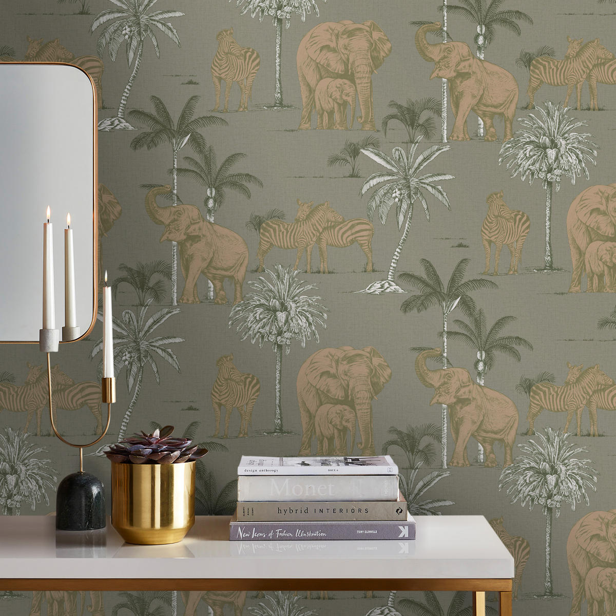 VLIESTAPETE Kenia - Grün, Papier/Kunststoff (52/1000cm) - Sublime