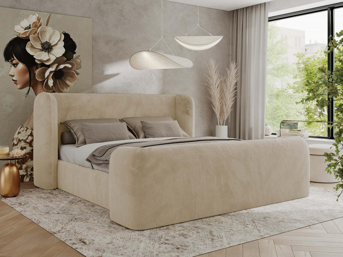 POLSTERBETT EMORA CLASSIC DUO 180/200 - Creme Plüsch - Multipocket-Matratze - Creme, Textil (180/200cm) - MKS