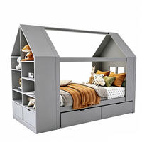 KINDERBETT 90x200 Hausdesign LED Schubladen Grau - Grau, Holz (90/200cm) - FLIEKS