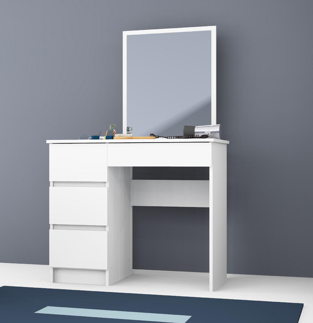 MĂSUȚĂ de machiaj cu oglindă - alb, compozit lemnos (90/142/50cm) - RAUMHIRSCH FURNITURE