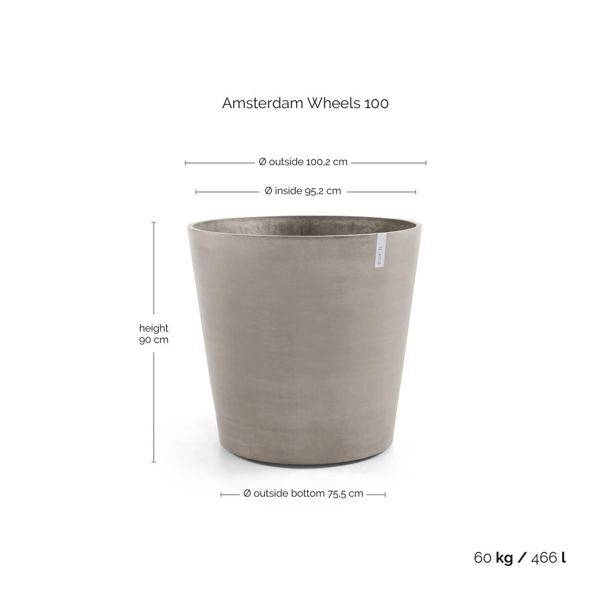 BLUMENTOPF Amsterdam Wheels 100,2/88,7 cm Taupe - Taupe, Kunststoff (100.2/88.7cm) - Ecopots