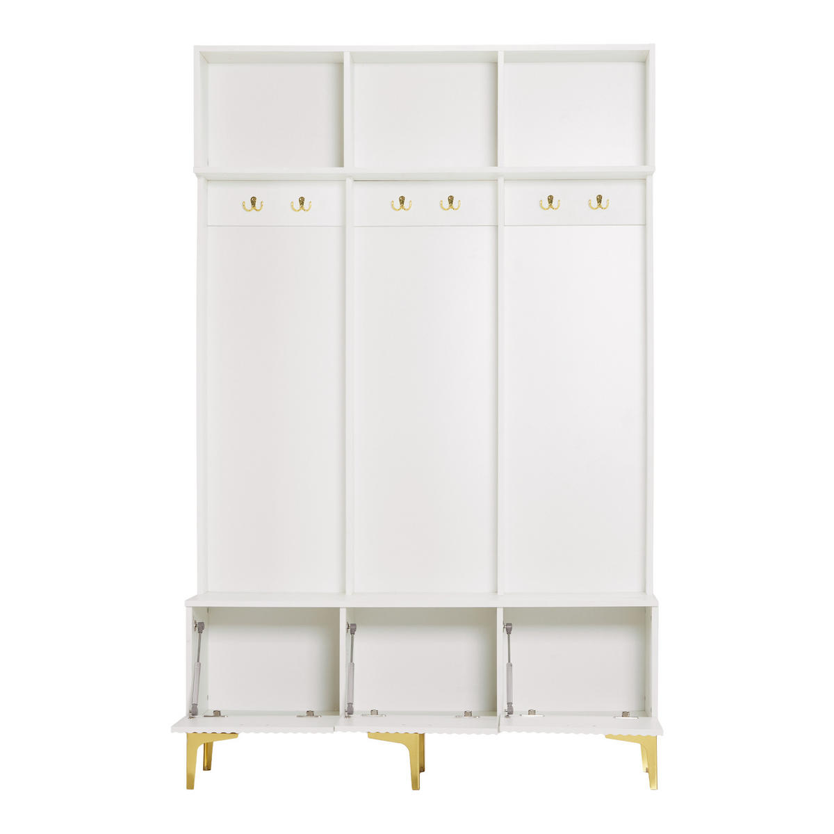 GARDEROBE Weiß Bank 6 Haken Gold Flur Set 120x40x191cm - Weiß, Holzwerkstoff (40/191/120cm) - FLIEKS