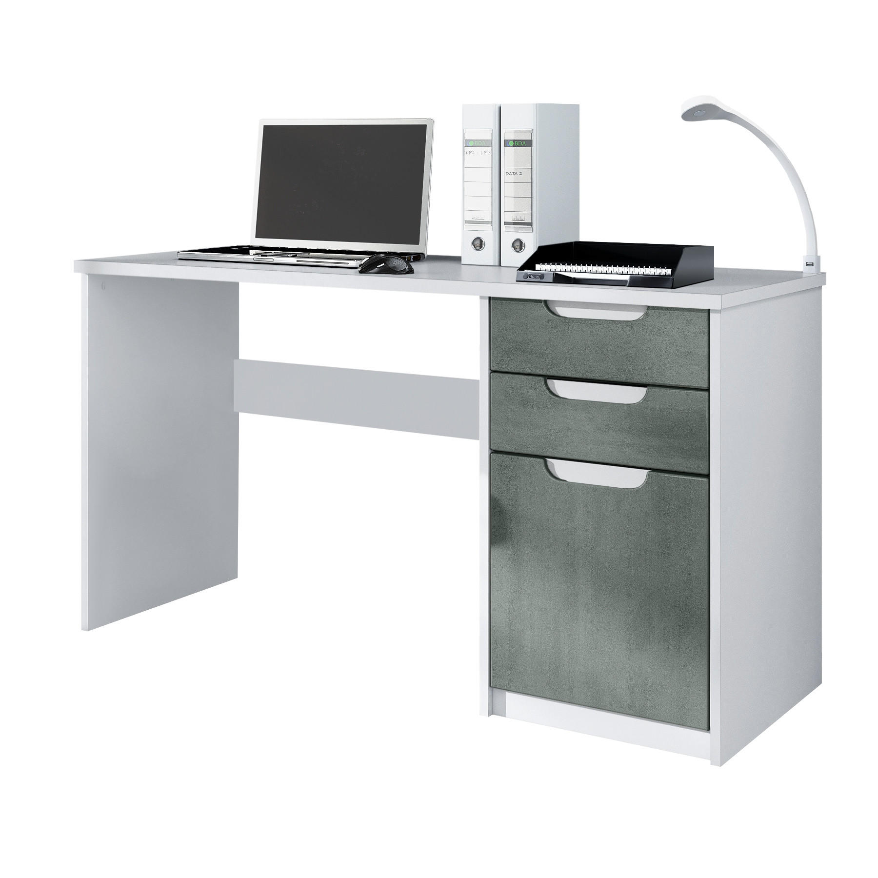SCHREIBTISCH Logan Fronten in Beton Dunkel Optik - Dunkelgrau, Holzwerkstoff (60/129/76cm) - Vladon