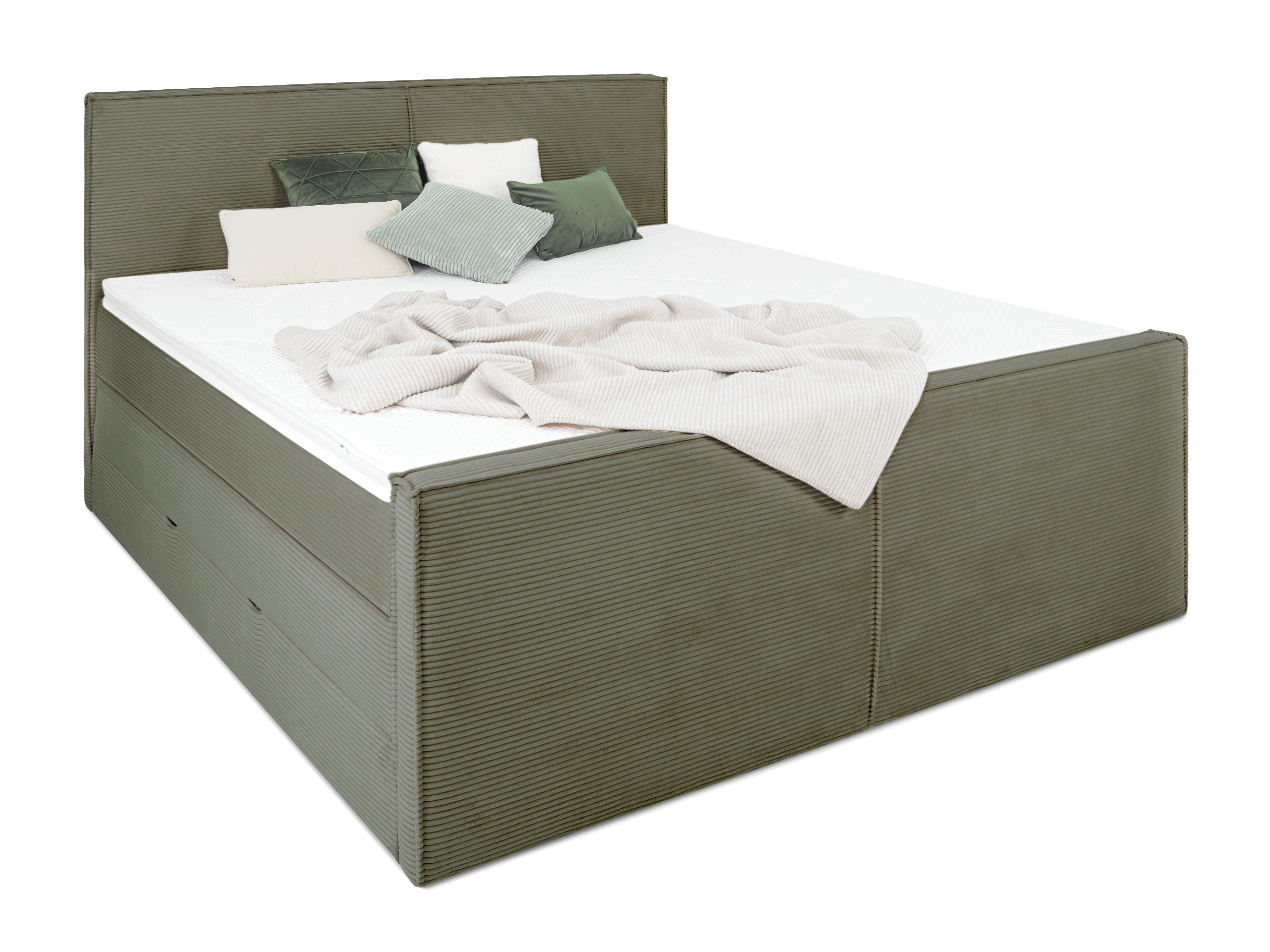 BOXSPRINGBETT Buffalo Olive 160 /200 cm H2/H3 Cord - Olivgrün, Textil (160/200cm) - wonello