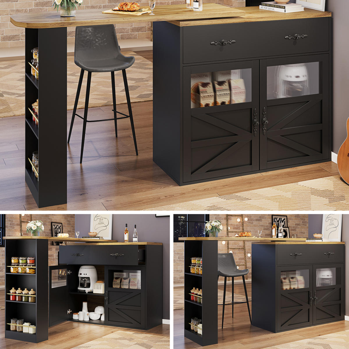 BARTISCH ausziehbar drehbar 138-204x39x104 cm MDF Black - Schwarz, Holzwerkstoff (35/104/204cm) - Meubliv