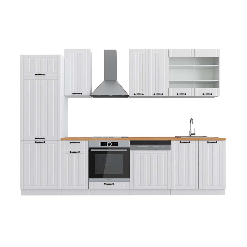 KÜCHENZEILE Fame-Line Weiß Landhaus/Weiß 300 cm, AP Eiche - Creme/Weiß, Holzwerkstoff (300/81.6/60cm) - Vicco