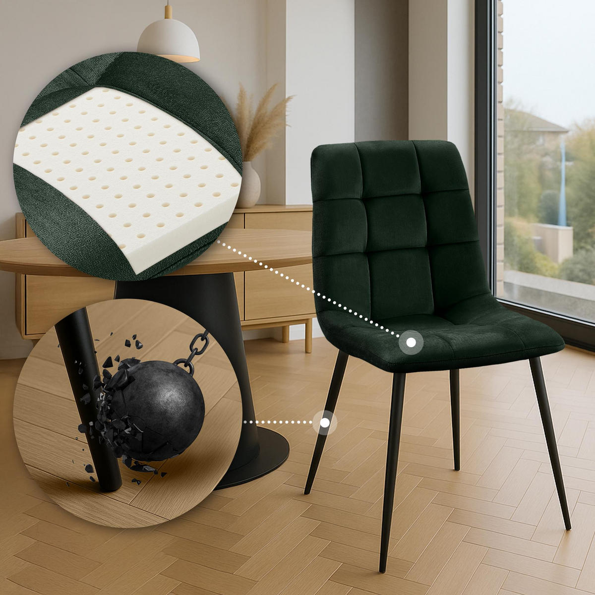 STUHL 4er Set Samt Grün - Schwarz/Grün, Textil/Metall (45/84/55cm) - CLP