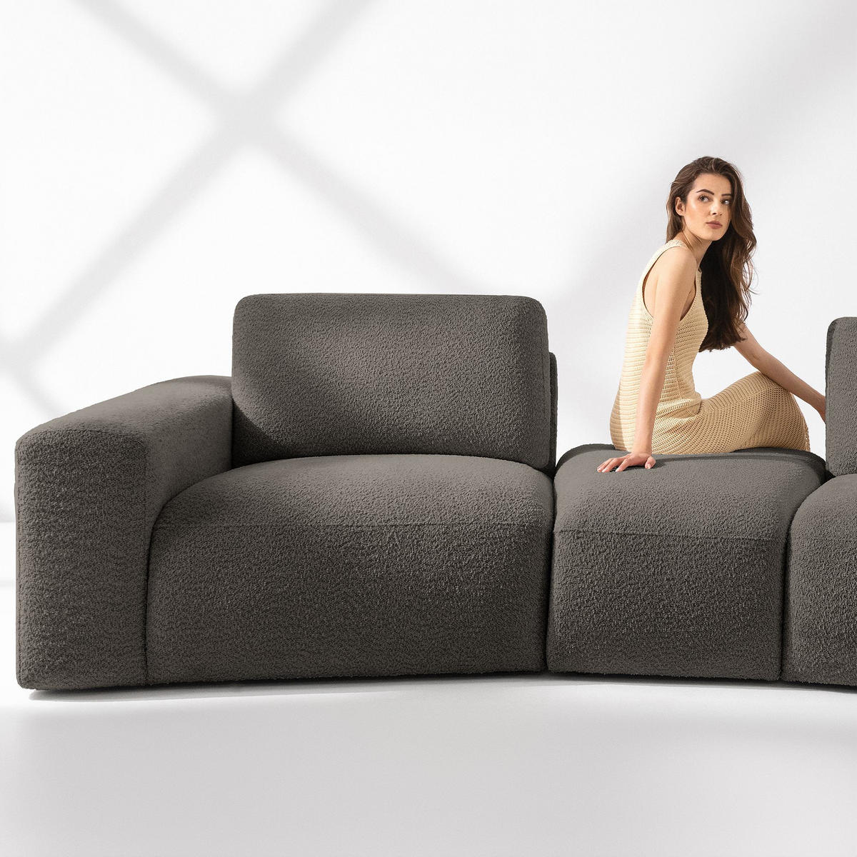 5-SITZER ECKSOFA ZUCCO Boucle rechts, Dunkelbraun - Dunkelbraun, Textil (430/84/105cm) - KONSIMO®