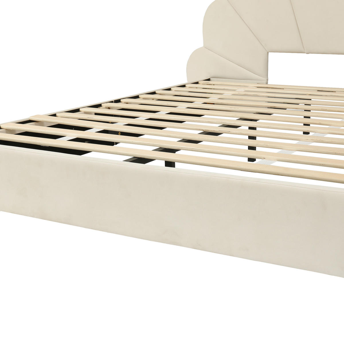 POLSTERBETT 140/200 cm DE-02251, in Beige, mit Blüten-Kopfteil - Beige, Holzwerkstoff (140/200cm) - ComfortXL