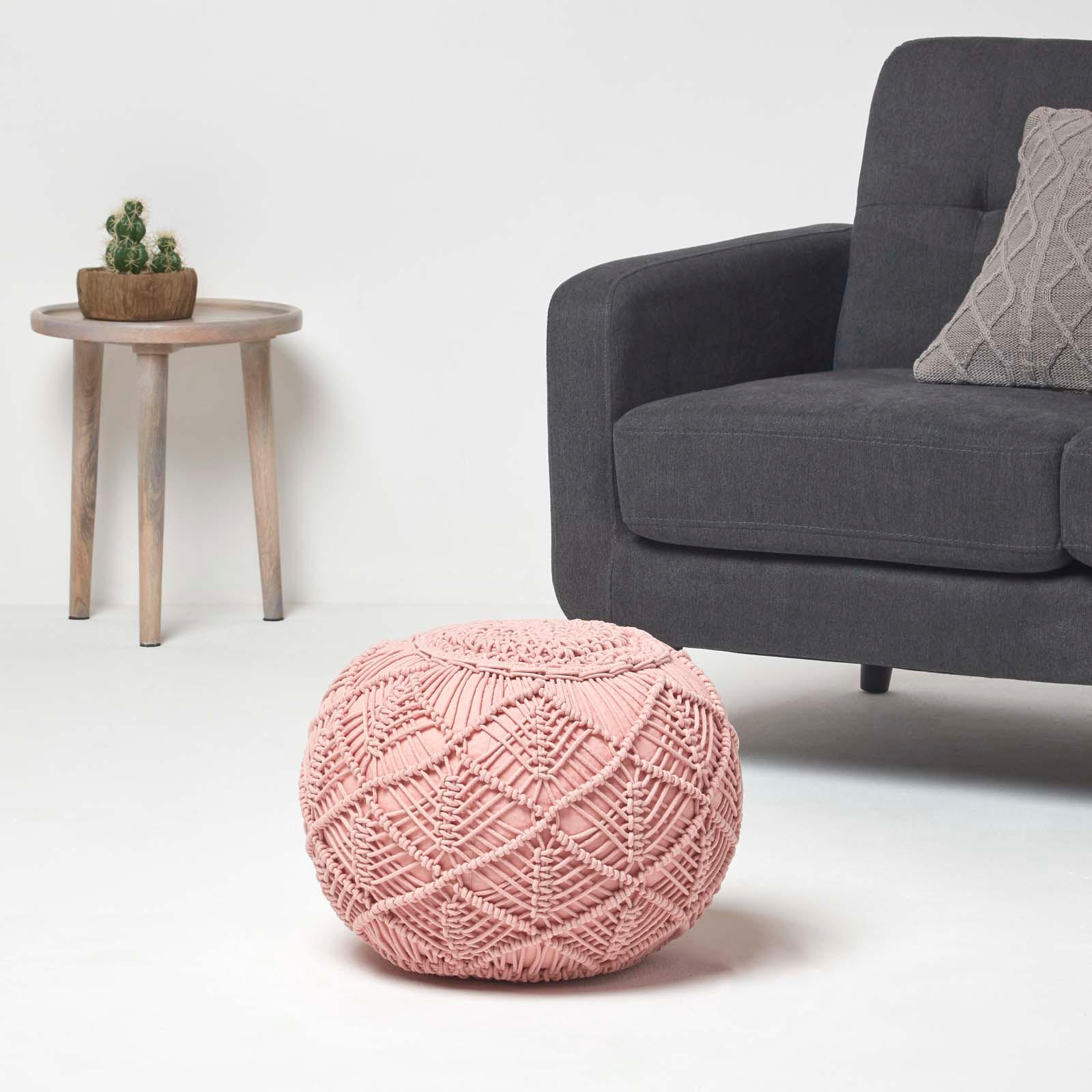 POUF rosa im Makramee-Stil, 40/40/35 cm - Rosa, Textil (40/35/40cm) - Homescapes