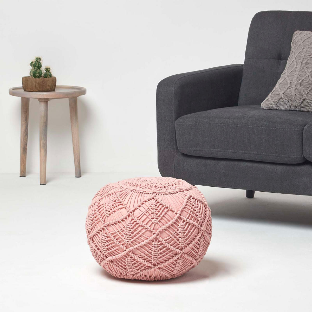 POUF rosa im Makramee-Stil, 40/40/35 cm - Rosa, Textil (40/35/40cm) - Homescapes