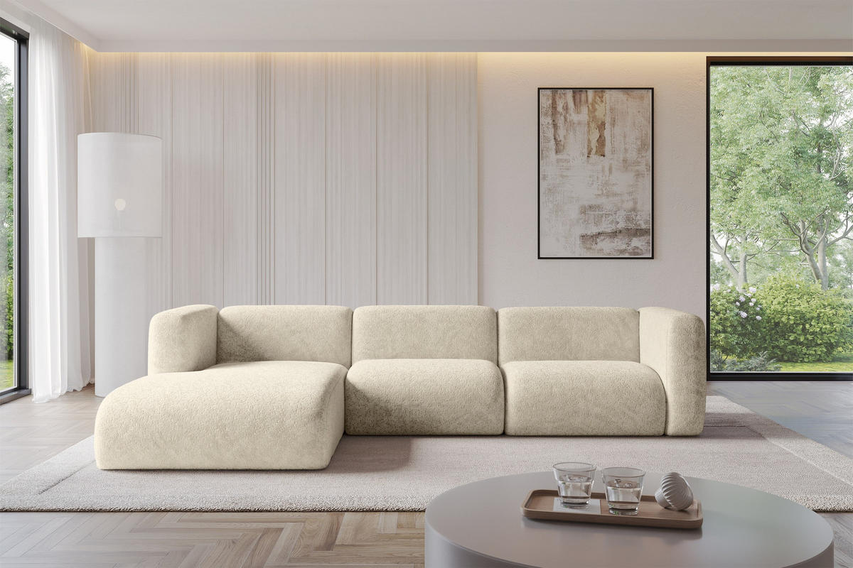 ROHOVÁ SEDAČKA S LEVOU OTOMANOU MIRA-L2 318x179x89 Krémová Velur - černá/krémová, kompozitní dřevo/textil (318/179cm) - ALTDECOR