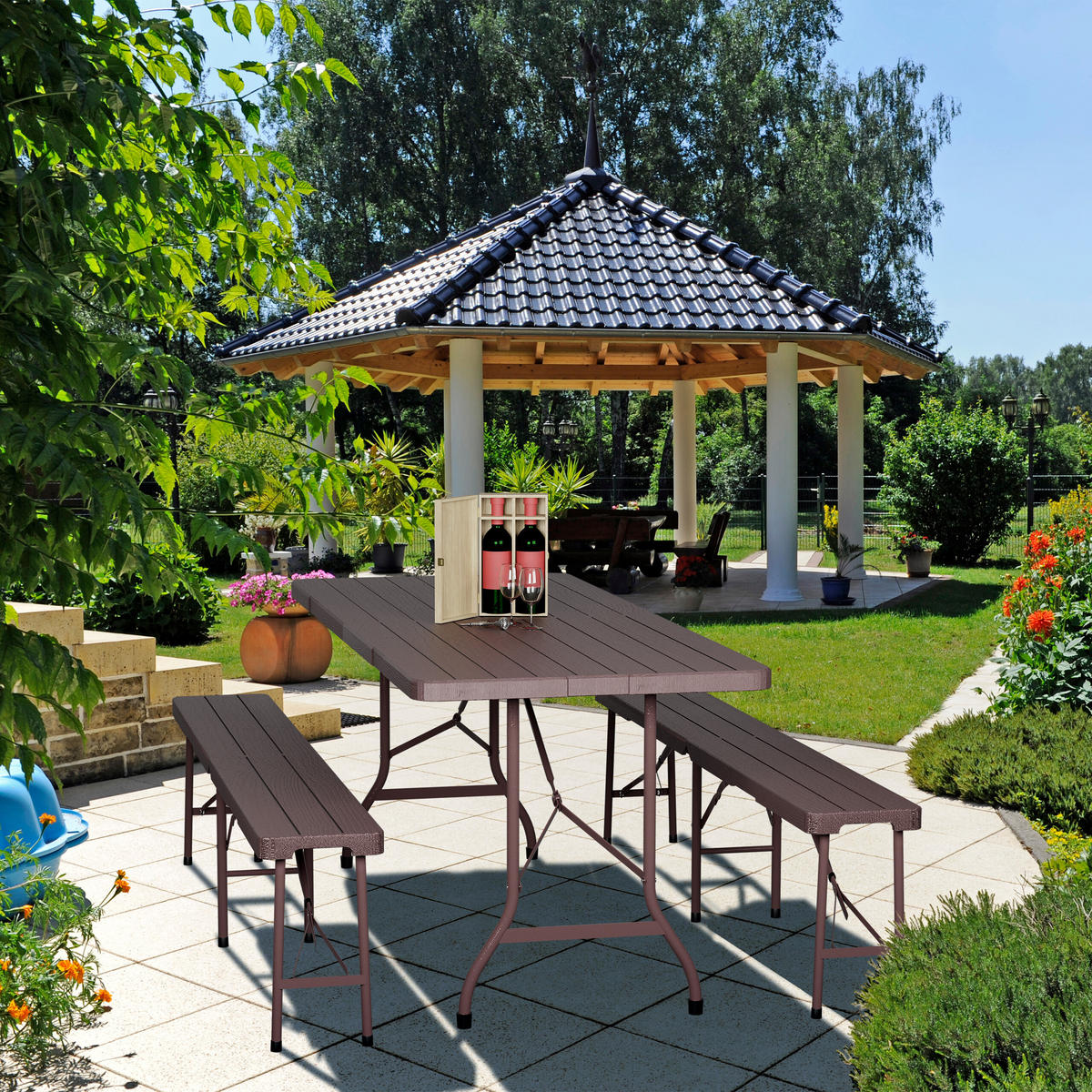 3-TLG.BIERZELTGARNITUR - Braun, Kunststoff/Metall - Relaxdays