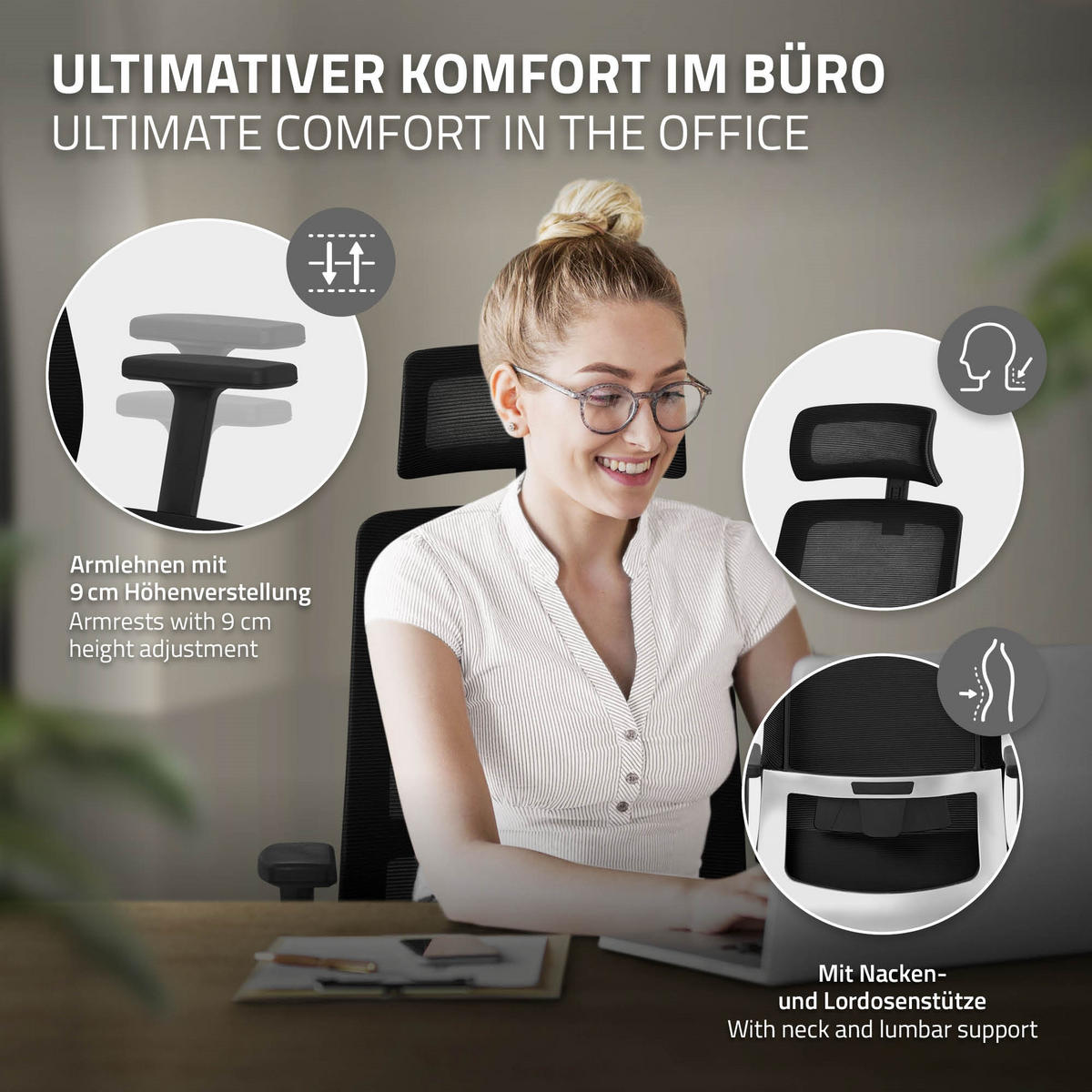 SCHREIBTISCHSTUHL Surpreme schwarz - Schwarz, Kunststoff (66/123/68cm) - ML-DESIGN