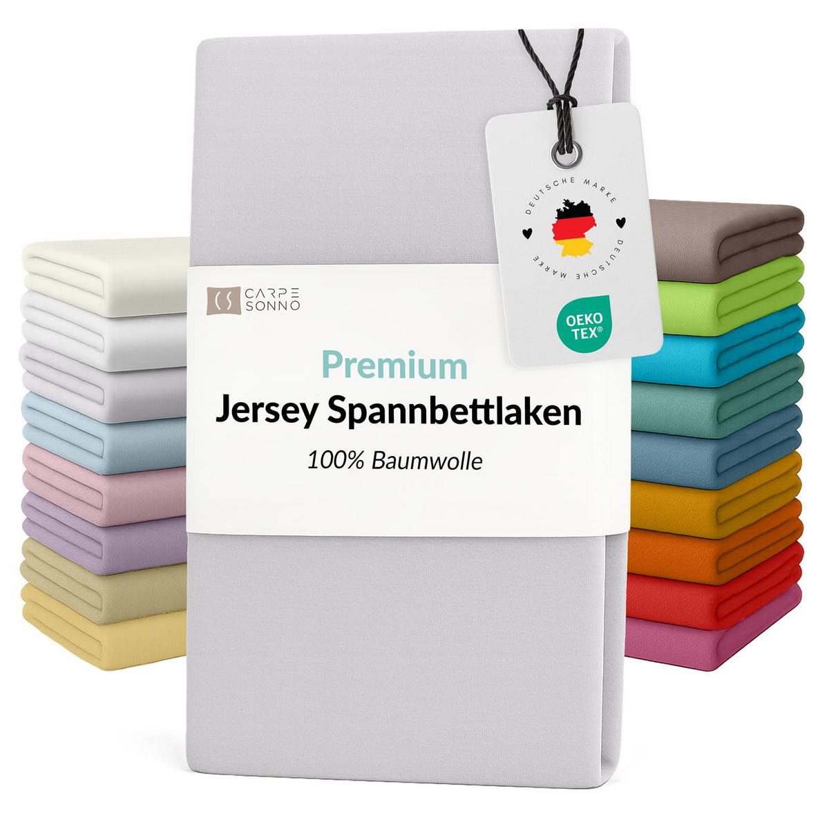 JERSEY-SPANNBETTTUCH 180x200 - 200x200 Große Bettlaken aus 100% Baumwolle, Spannbettlaken Laken Uni Silber - Silberfarben, Textil (200/200cm) - Carpe Sonno