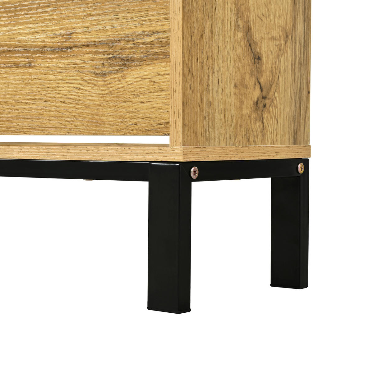 SCHUHSCHRANK in Naturfarben Schuhkommode mit 3 Klappen und zusätzlichen Fächern für Eingangsbereich, B63/T24/H147cm - Schwarz/Naturfarben, Holzwerkstoff/Metall (63/147/24cm) - STILVORA