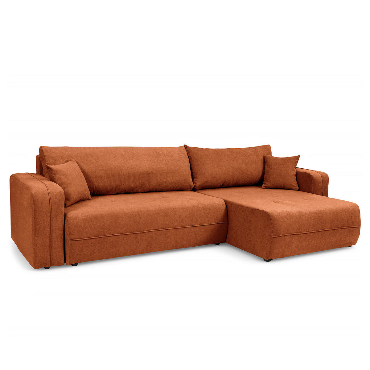 ECKSOFA mit Schlaffunktion - 272 cm - Schwarz/Orange, Kunststoff/Textil (272/145cm) - home24