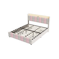 POLSTERBETT 140x200 cm mit LED, USB, 4 Schubladen, Rosa-Weiß - Weiß, Holz (140/200cm)