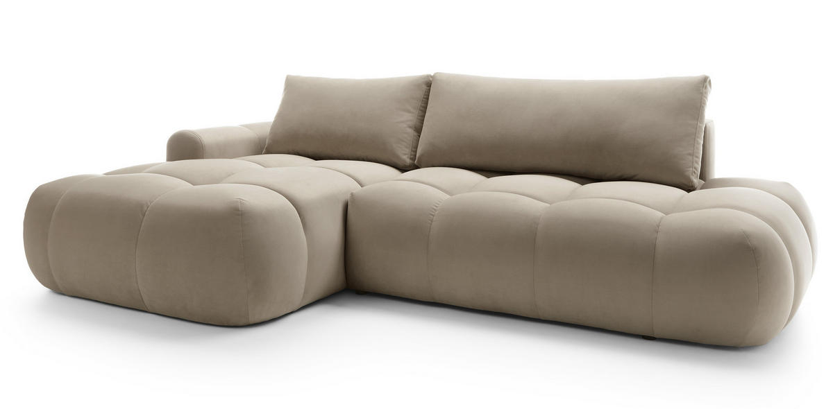 ECKSOFA Ombo Beige Velours 280 cm - Beige/Schwarz, Kunststoff/Textil (284/167cm) - Selsey