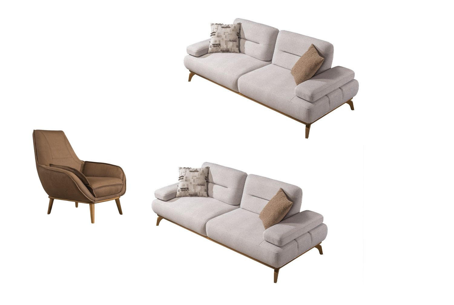 SITZGARNITUR Smooth Creme Stellvariante:2+2+1 - Creme, Holz (200/82/100cm) - Villa Möbel