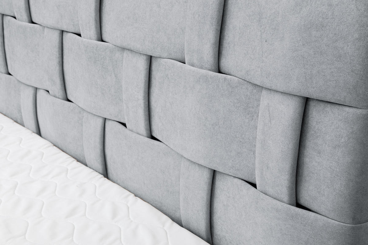 BOXBETT Charlotte mit 2 Bettkästen, Maße: 180x200 cm, Farbe: Grau, Velourstoff, mit Bonell-Matratze inkl. Topper - Grau, Holz/Kunststoff (180/200cm) - VENASI MÖBEL