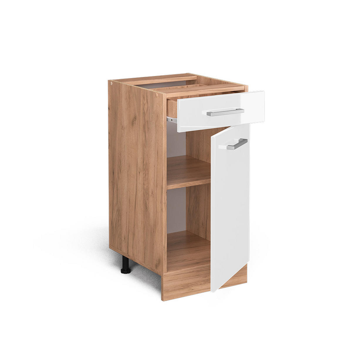 KÜCHENUNTERSCHRANK R-Line Weiß Hochglanz 40 cm, AP Eiche - Weiß Hochglanz/Eiche Wotan, Holzwerkstoff (40/81.6/60cm) - Vicco