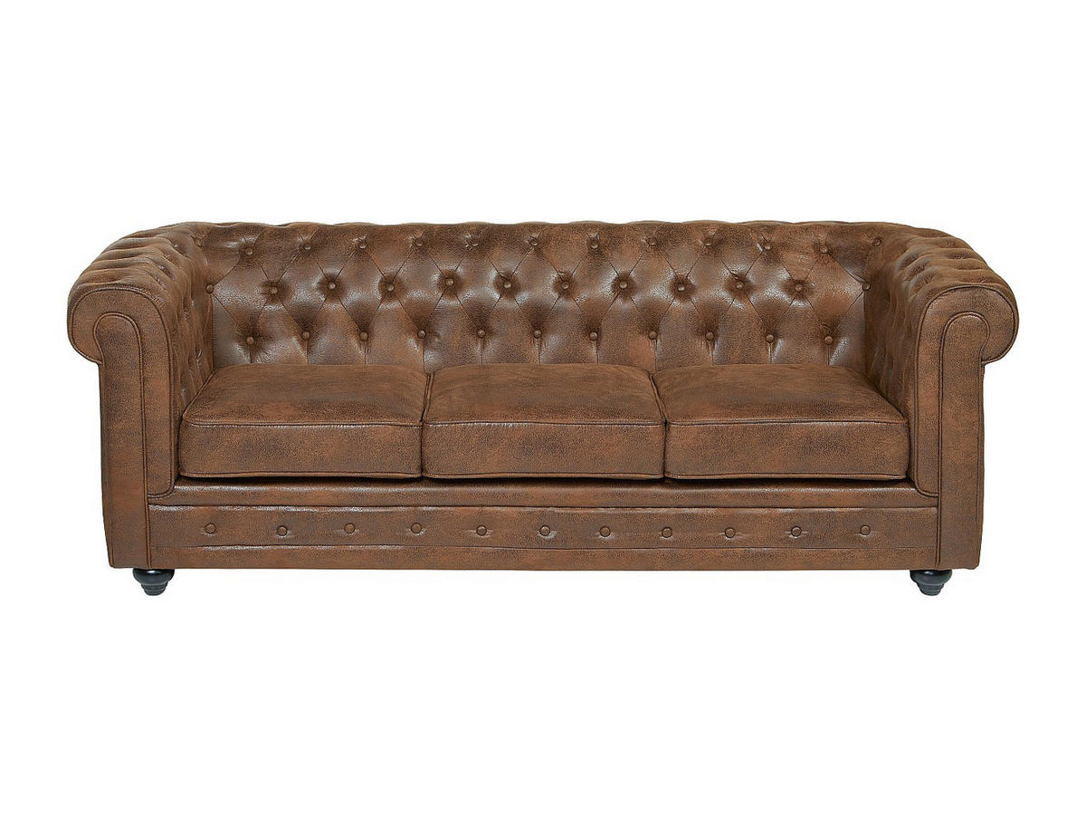 SOFA 3-Sitzer - Microfaser - Vintage-Look - CHESTERFIELD - Braun, Textil (88/72/205cm) - Vente-Unique