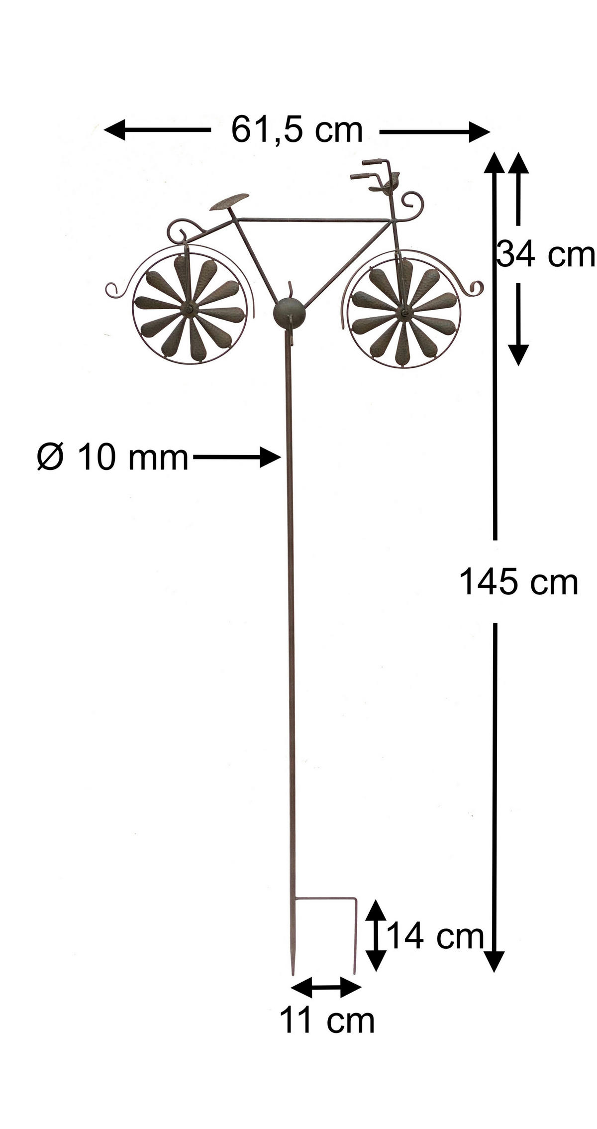 GARTENSTECKER Braun Metall Fahrrad 135 cm 96004 - Braun, Metall (61.5/135/9cm) - DanDiBo