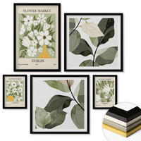 WANDBILDER 5er-Set - 50x50 cm & 20x30 cm & 40x60 cm Schwarzer Rahmen - Blumenmuster London Dublin - Schwarz, Kunststoff (40/60cm) - ArtPrintCave