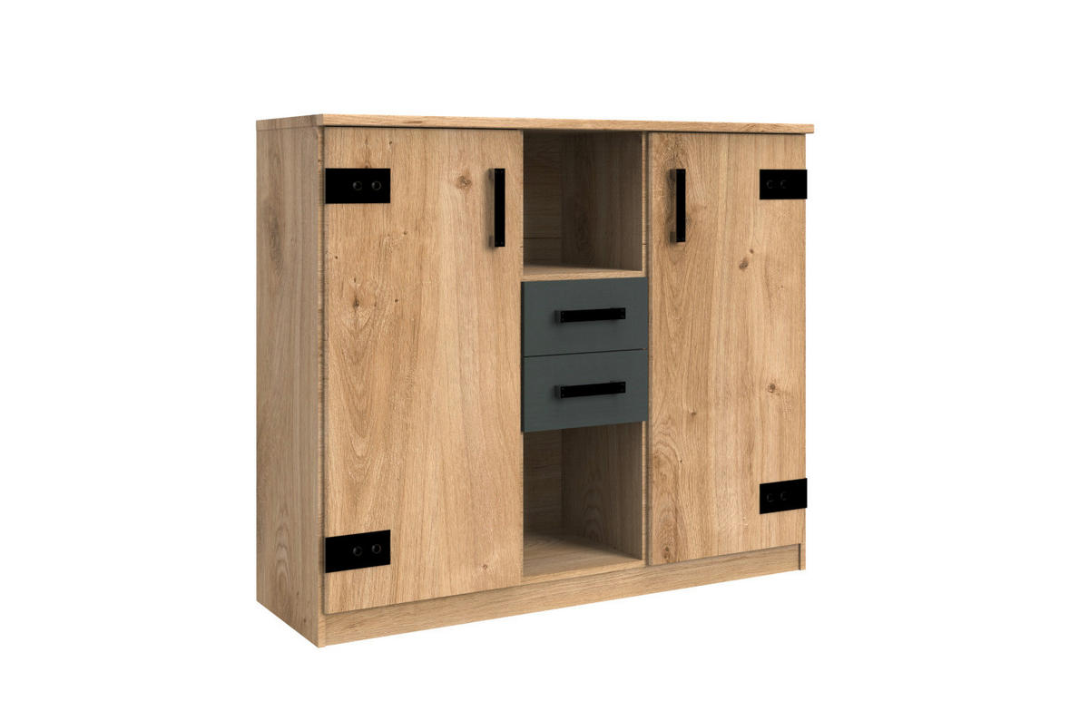 JUGENDZIMMER Liverpool in Plankeneiche und Graphit 9 teilig mit 140er Bett und Schwebetürenschrank - Braun, Holzwerkstoff (120/200/80cm)