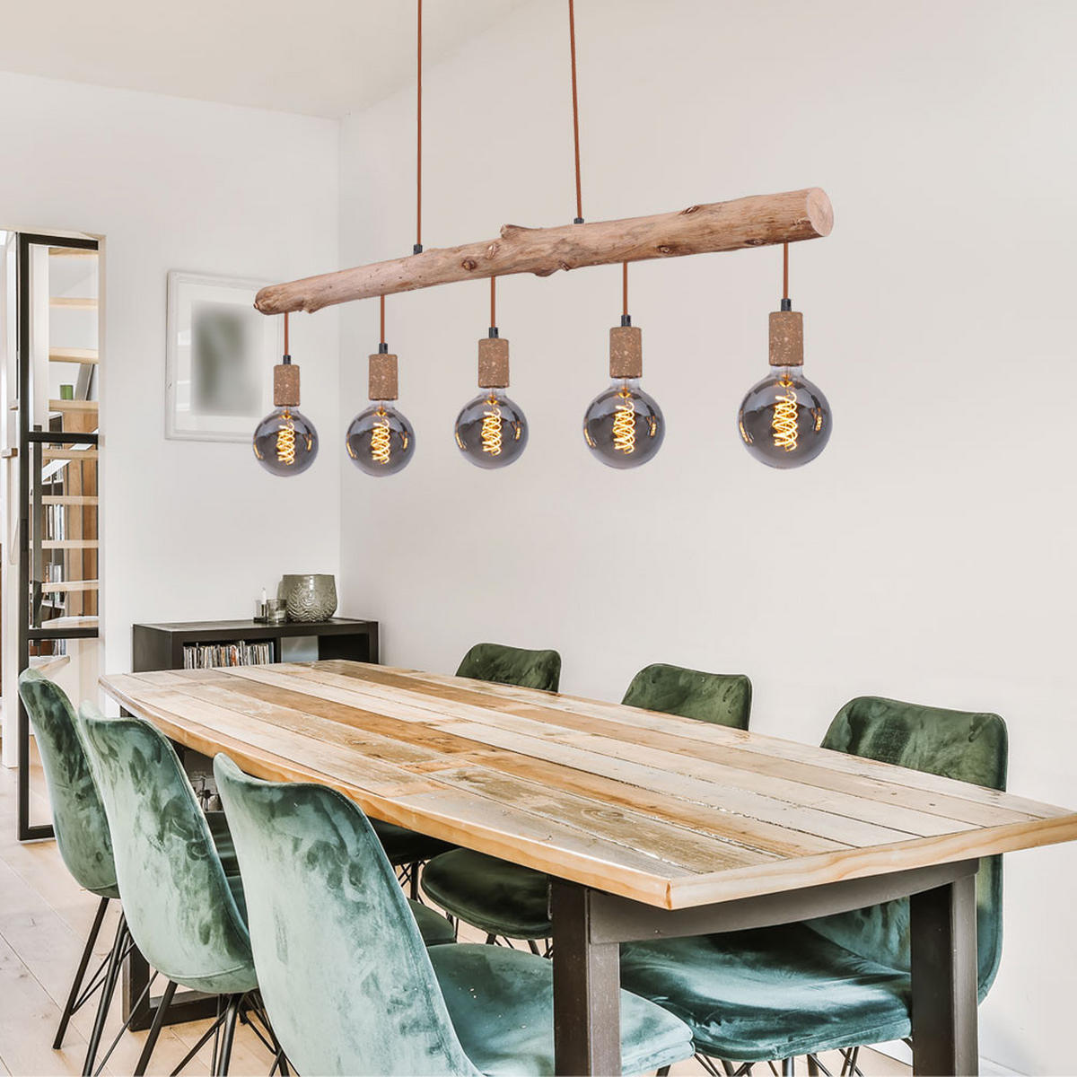 HÄNGELEUCHTE Jakob Braun Holzoptik - Braun, Holz (100/8.5/140cm) - Globo Lighting