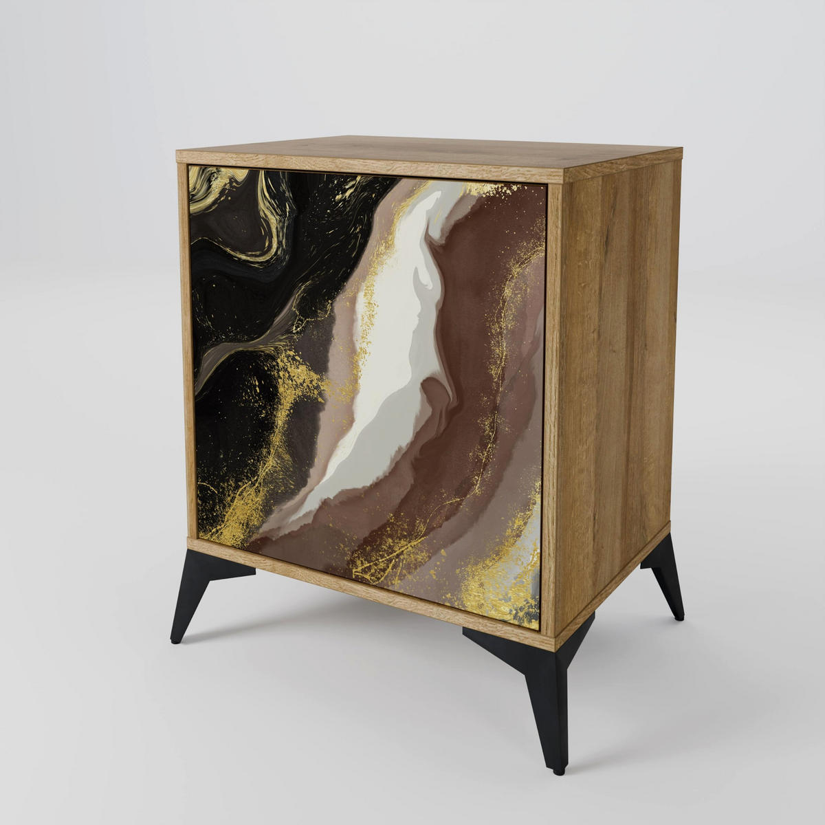 SIDEBOARD GOLD DUST, Eichefarben, 57,5x42x75,5 cm, Goldfarbene Metallfüße - Eichefarben/Goldfarben, Holzwerkstoff/Metall (57.5/75.5/42cm) - SpaceRebels