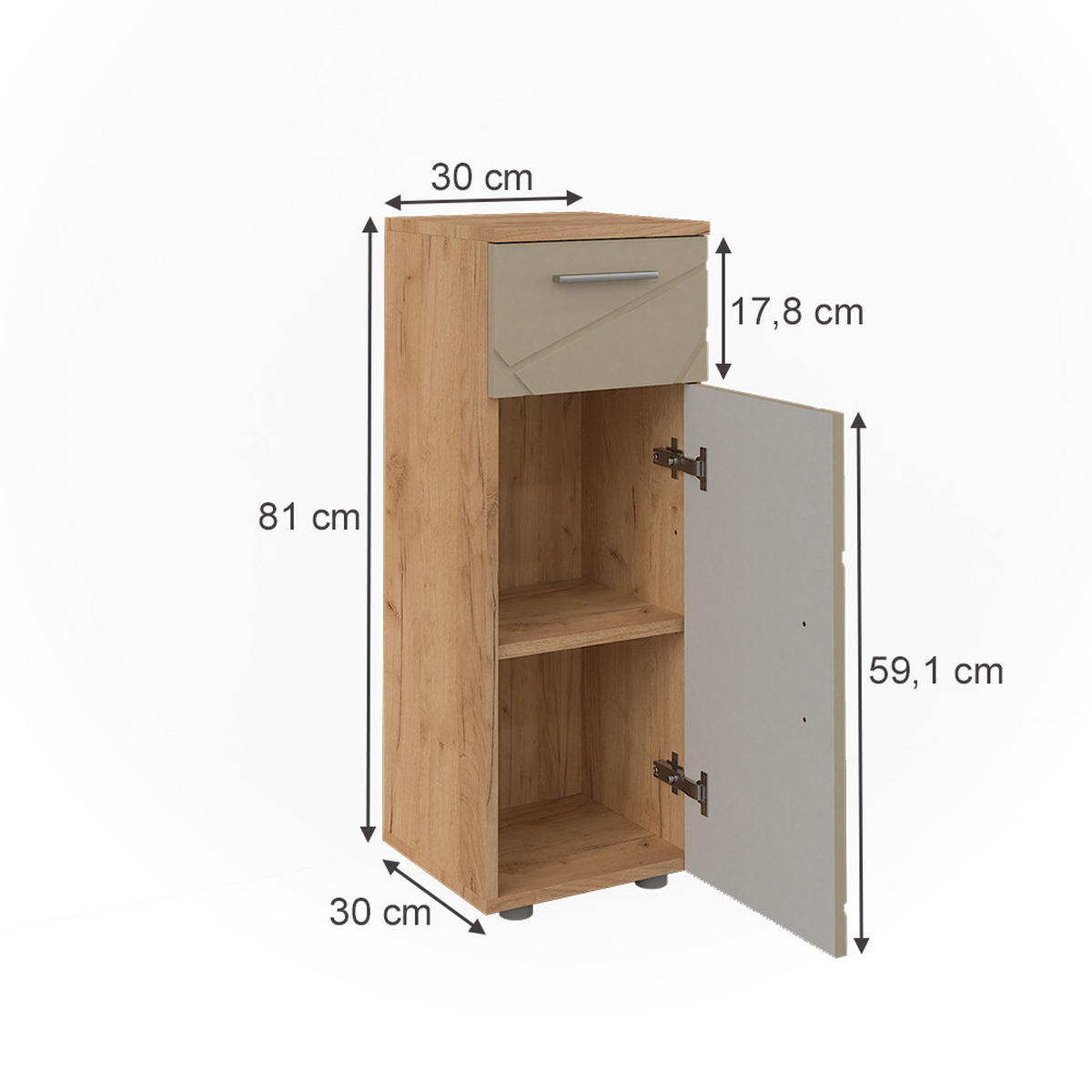 MIDISCHRANK Irma Goldkraft Eiche 30 x 81 cm - Honigeiche/Beige, Holzwerkstoff (30/81/30cm) - Vicco