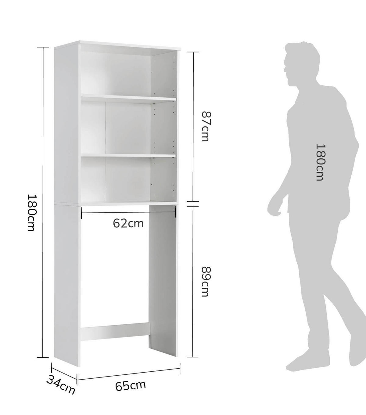 WASCHMASCHINENSCHRANK Der Saubermann - Weiß, Holzwerkstoff (65/180/34cm) - Mokebo