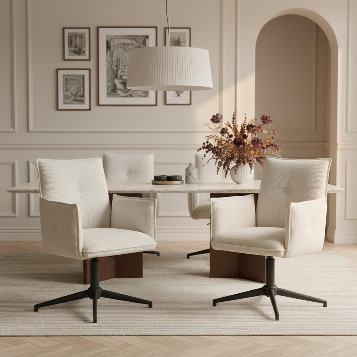 BÜROSTUHL Mika-Till - Creme/Schwarz, Textil/Metall (60/85/63cm) - DUBI Möbel
