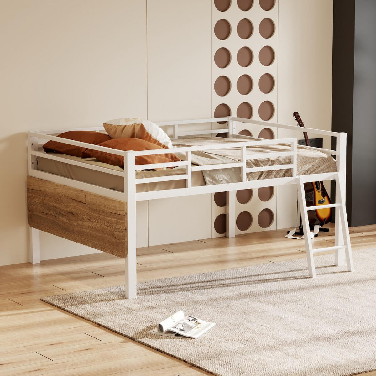 METALLBETT 140 x 200 cm in Weiß mit LED-Lichtband - Weiß, Metall (140/200cm) - KOMHTOM