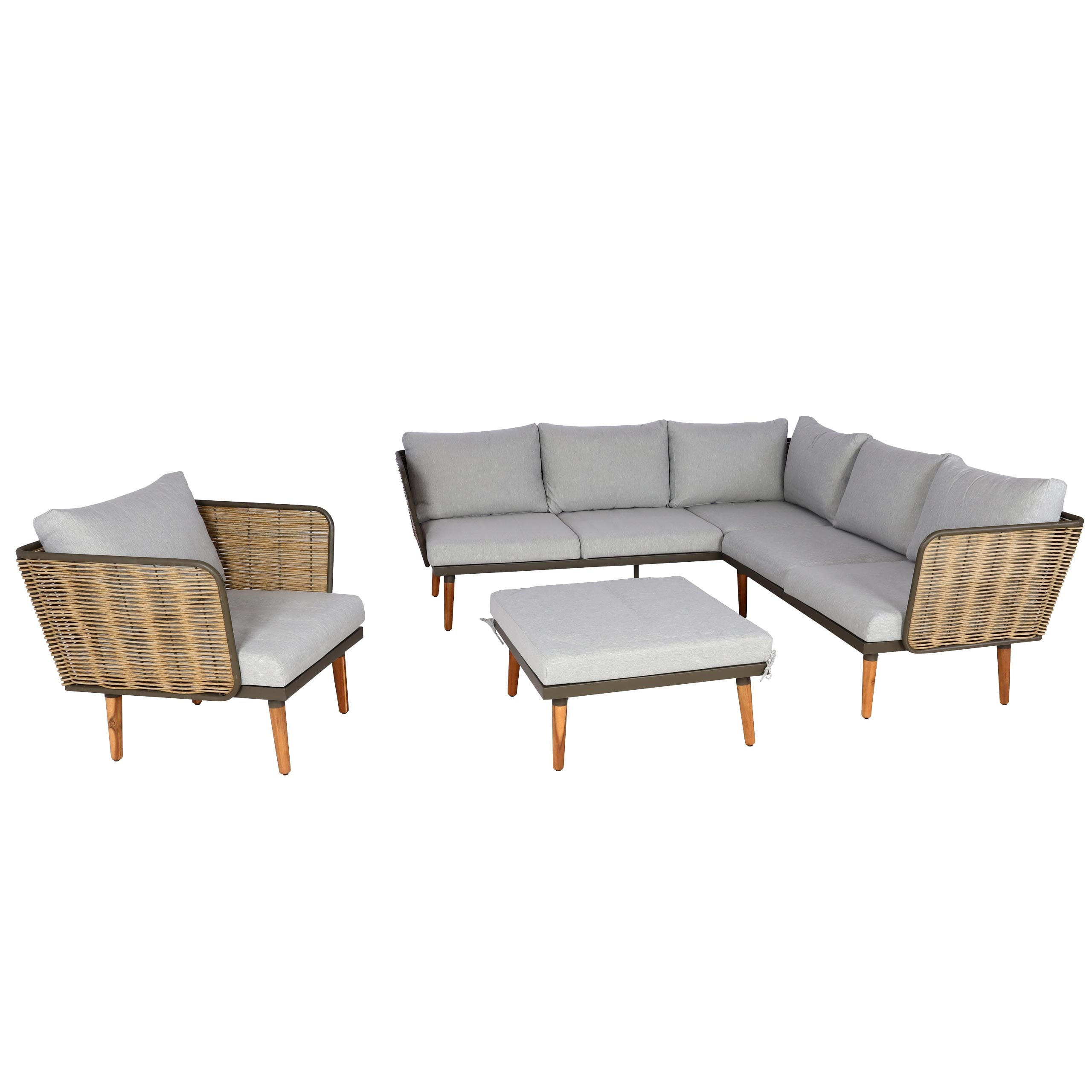 GARTENGARNITUR Poly-Rattan Hellgrau - Grau, Metall - PROREGAL