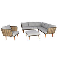 GARTENGARNITUR Poly-Rattan Hellgrau - Grau, Metall - PROREGAL
