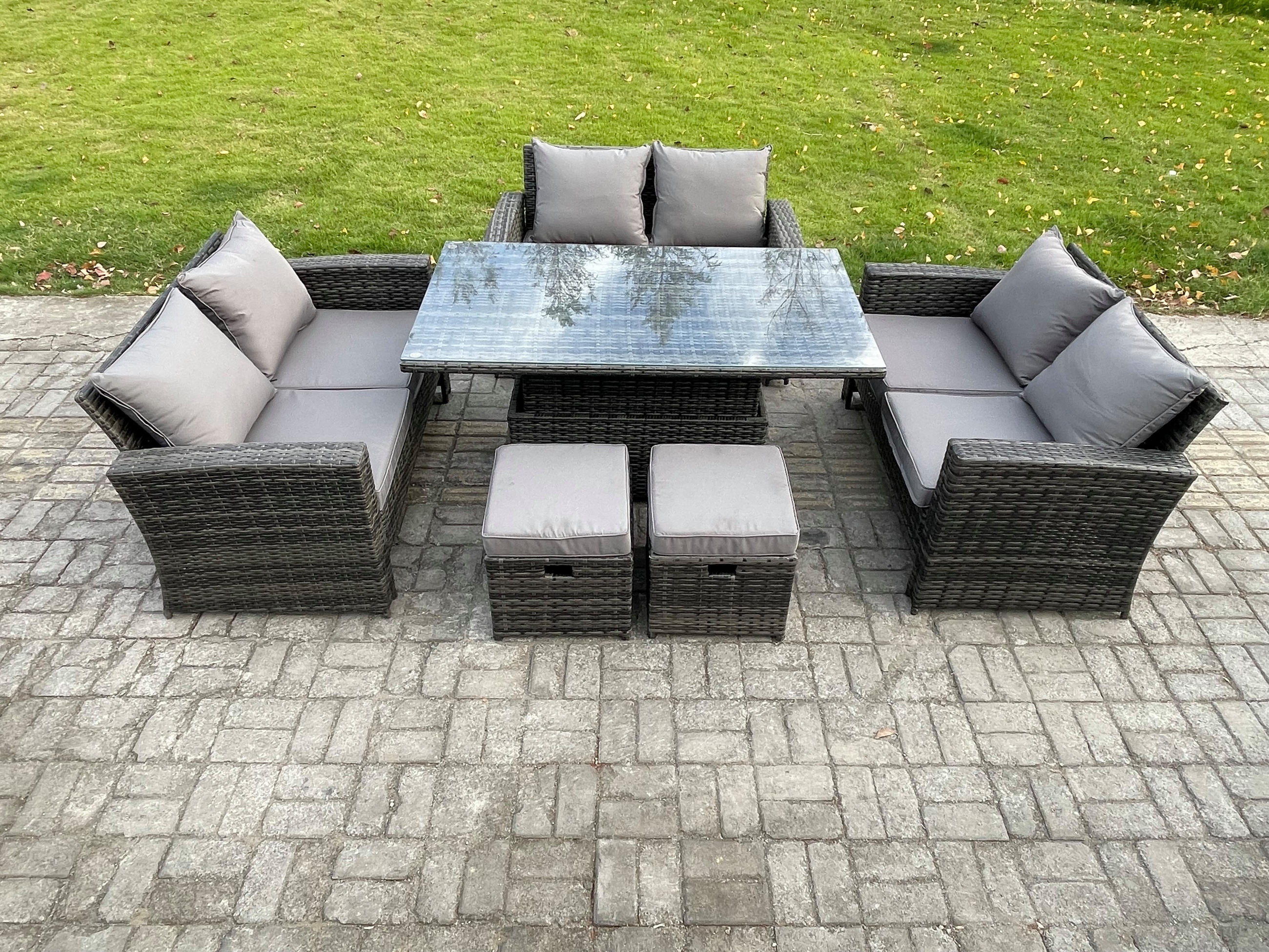 GARTENSET Polyrattan Dunkelgrau 8-Sitzer - Dunkelgrau, Metall - Fimous