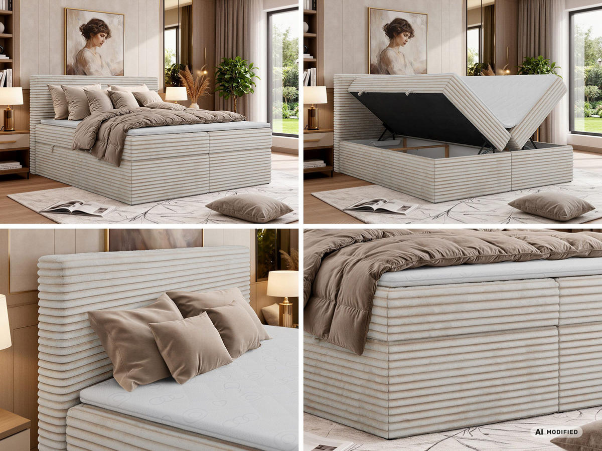KONTINENTÁLNÍ POSTEL TILION 140/200 - Béžová Manšestr - Topper T25 - H4 - černá/béžová, textil/plast (140/200cm) - MKS